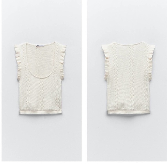 ZARA Ruffle Trim Knit Tank Top L Cream - Picture 1 of 5